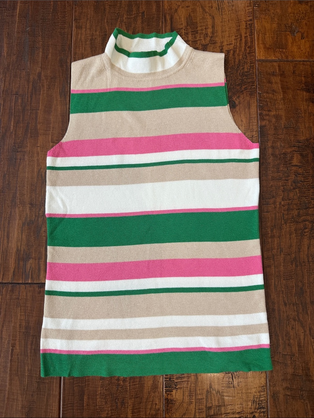 Ann Taylor Striped Sleeveless Mock Turtleneck in Green Pink Cream